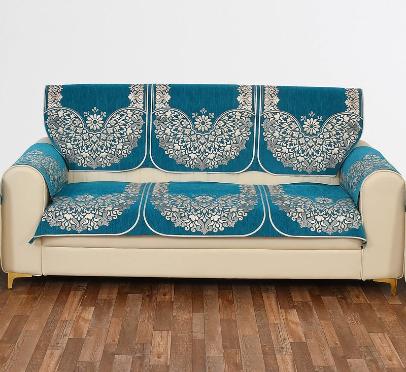 Dazzling DECOR Sky Blue 5 Seater Sofa Cover (3+1+1) with Arm Covers – Premium Stretch Fit, Soft & Durable Couch Protector Soft Fabric Sofa Slipcover (Sky Blue) - Image 3