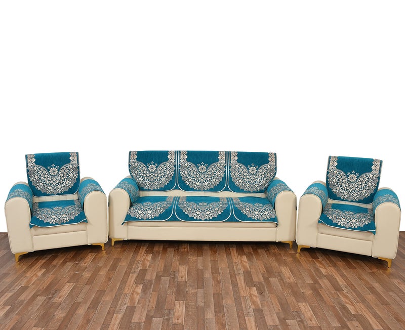 Dazzling DECOR Sky Blue 5 Seater Sofa Cover (3+1+1) with Arm Covers – Premium Stretch Fit, Soft & Durable Couch Protector Soft Fabric Sofa Slipcover (Sky Blue) - Image 2