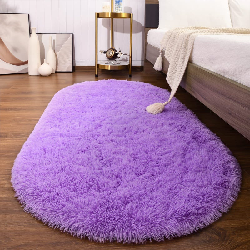 Softlife Fluffy Rugs for Bedroom, Shag Cute Area Rug for Girls/Boys and Kids Baby Room Home Decor, 2.6 x 5.3 Feet Oval Indoor Carpet for Nursery Dorm Living Room, Purple - Image 1