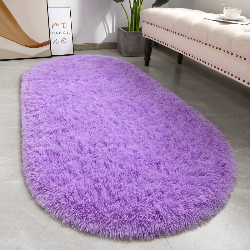 Softlife Fluffy Rugs for Bedroom, Shag Cute Area Rug for Girls/Boys and Kids Baby Room Home Decor, 2.6 x 5.3 Feet Oval Indoor Carpet for Nursery Dorm Living Room, Purple - Image 2
