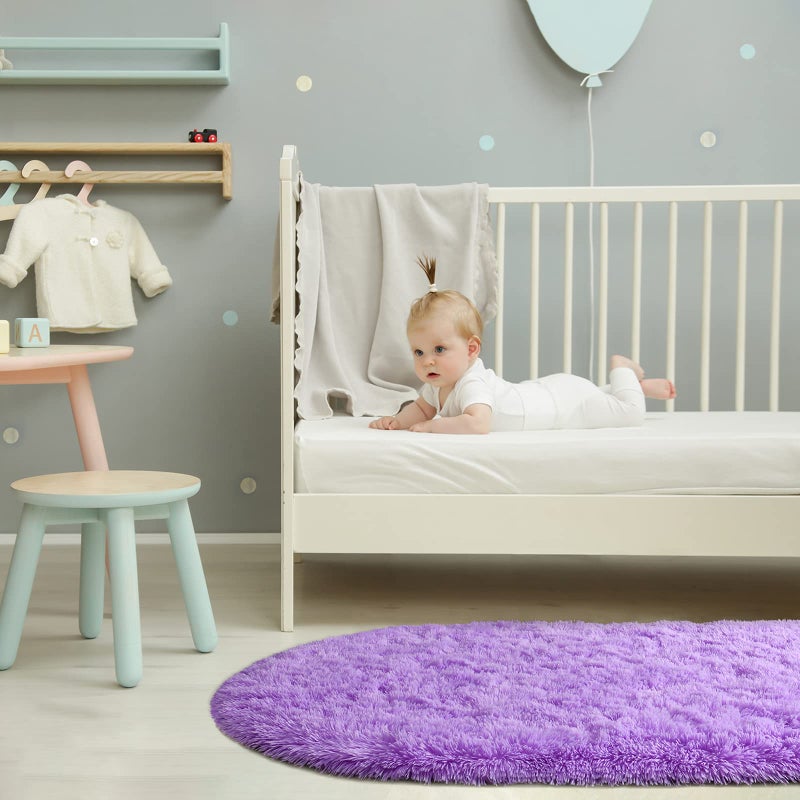 Softlife Fluffy Rugs for Bedroom, Shag Cute Area Rug for Girls/Boys and Kids Baby Room Home Decor, 2.6 x 5.3 Feet Oval Indoor Carpet for Nursery Dorm Living Room, Purple - Image 3