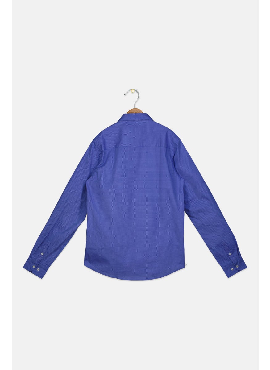 Tailorbyrd - Kids Boy Allover Print Long Sleeves Casual Shirt, Blue - Image 1