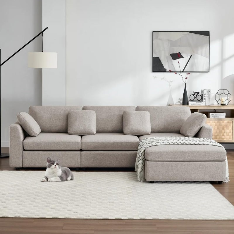 Modern 2-Piece Upholstered Sectional Sofa with Convertible Chaise Lounge - Khaki, Right Hand Facing - Image 4