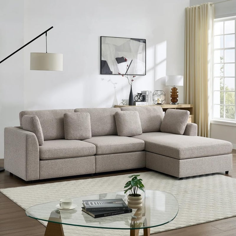 Modern 2-Piece Upholstered Sectional Sofa with Convertible Chaise Lounge - Khaki, Right Hand Facing - Image 3