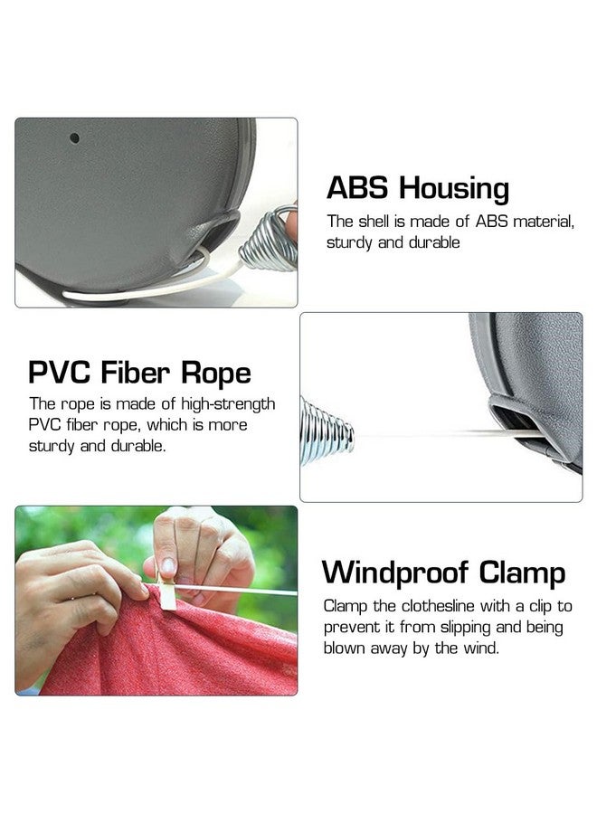 HASTHIP® Retractable Clothesline - 30lbs Portable Heavy Duty Indoor and Outdoor Washing Line, 39 Feet PVC Retracting Clothes Line with Wooden Clamp, Wire Clothesline Outdoor Clothesline (Grey) - Image 3