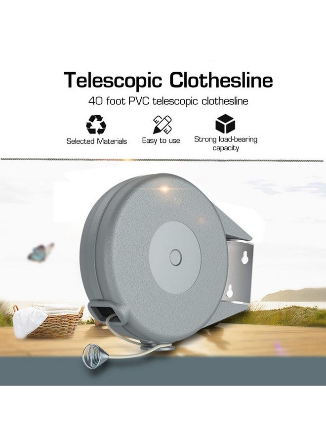 HASTHIP® Retractable Clothesline - 30lbs Portable Heavy Duty Indoor and Outdoor Washing Line, 39 Feet PVC Retracting Clothes Line with Wooden Clamp, Wire Clothesline Outdoor Clothesline (Grey) - Image 2