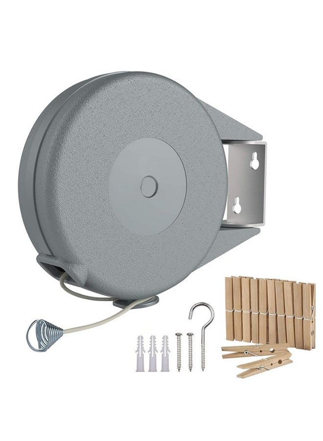 HASTHIP® Retractable Clothesline - 30lbs Portable Heavy Duty Indoor and Outdoor Washing Line, 39 Feet PVC Retracting Clothes Line with Wooden Clamp, Wire Clothesline Outdoor Clothesline (Grey) - Image 1