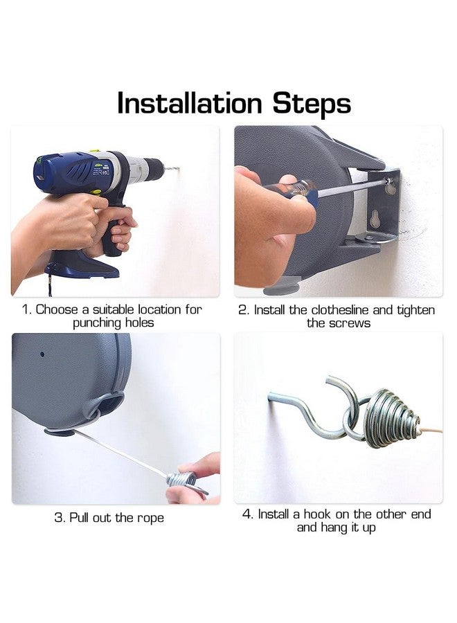 HASTHIP® Retractable Clothesline - 30lbs Portable Heavy Duty Indoor and Outdoor Washing Line, 39 Feet PVC Retracting Clothes Line with Wooden Clamp, Wire Clothesline Outdoor Clothesline (Grey) - Image 4