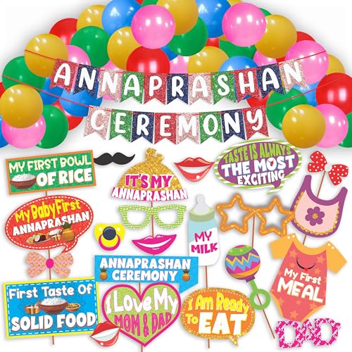 WOBBOX Annaprashan Party Props with Multi Color Bunting Banner & Balloon, Annaprashan Decoration Item (43 Pcs Combo) - Image 1