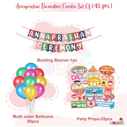WOBBOX Annaprashan Party Props with Multi Color Bunting Banner & Balloon, Annaprashan Decoration Item (43 Pcs Combo) - Image 2