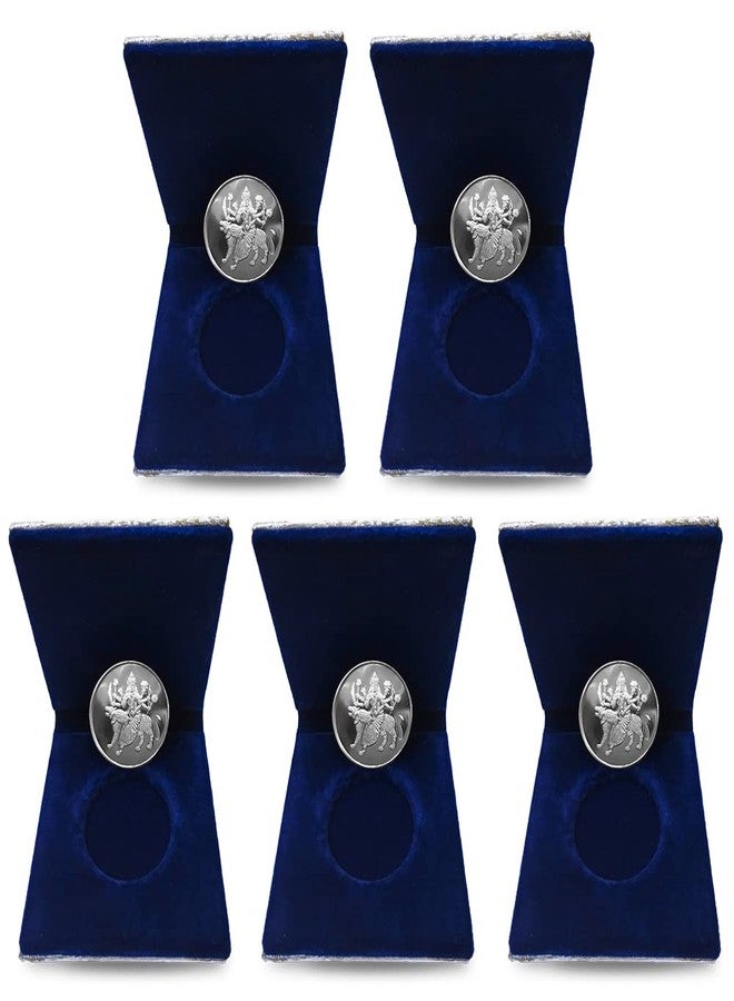 NINE10 German Silver Coins 10 Grams Silver Plated of Sherawali MATA for Diwali Gift Items for Men, Women, Staff, Customer, Clients, Corporate with Velvet Gift Box (Pack of 5) - Image 1