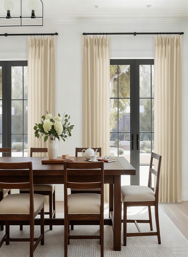 DUKIYO Pinch Pleated Linen Sheer Curtains 108 Inches Long for Living Dining Room with Hooks Rings Back Tab Pinch Pleat Drapes Extra Long Beige Tan Light Filtering 108 Inch Curtains for Bedroom 9FT 1 Panel - Image 2