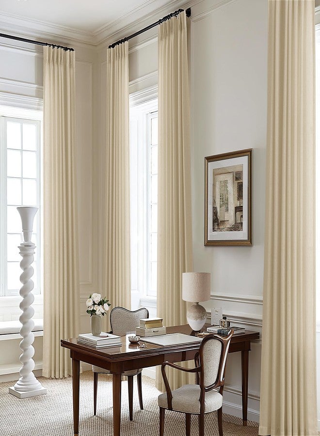 DUKIYO Pinch Pleated Linen Sheer Curtains 108 Inches Long for Living Dining Room with Hooks Rings Back Tab Pinch Pleat Drapes Extra Long Beige Tan Light Filtering 108 Inch Curtains for Bedroom 9FT 1 Panel - Image 1