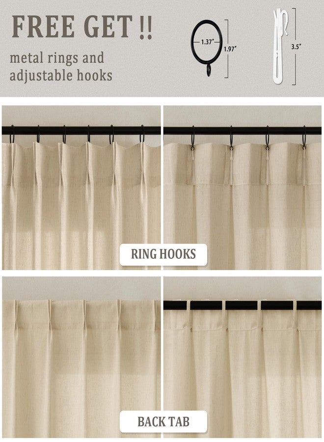 DUKIYO Pinch Pleated Linen Sheer Curtains 108 Inches Long for Living Dining Room with Hooks Rings Back Tab Pinch Pleat Drapes Extra Long Beige Tan Light Filtering 108 Inch Curtains for Bedroom 9FT 1 Panel - Image 4