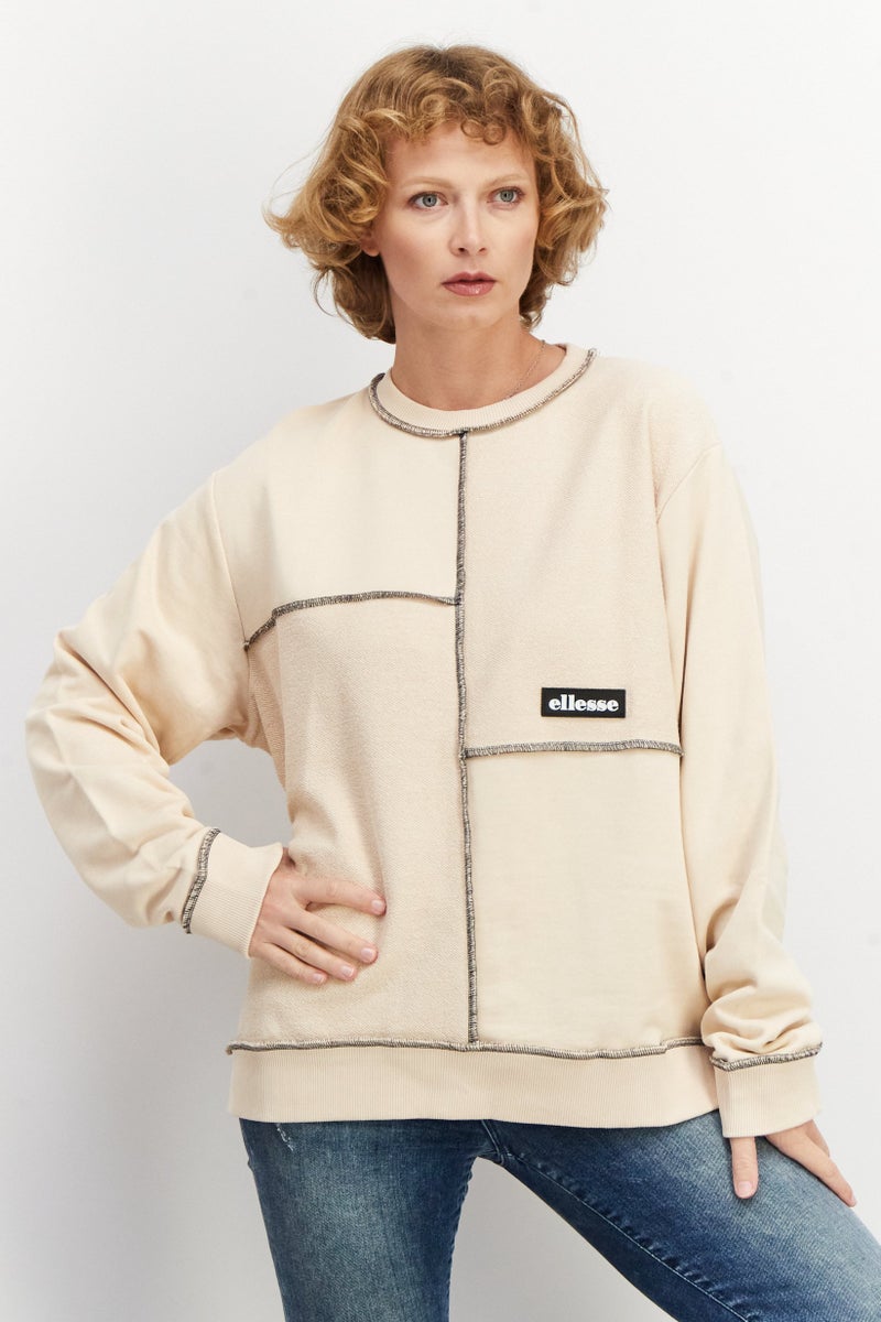 Ellesse Women Crew Neck Brand  Logo Long Sleeves Sweatshirt, Beige - Image 1