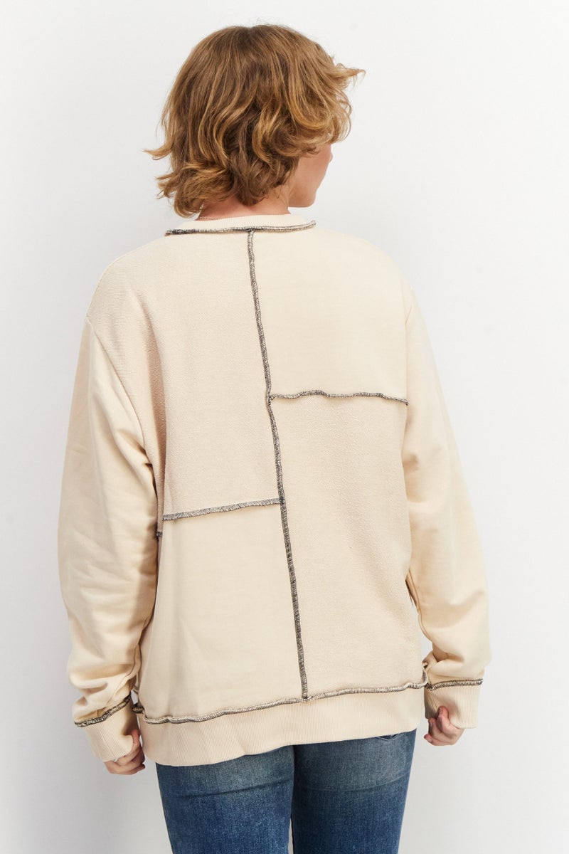 Ellesse Women Crew Neck Brand  Logo Long Sleeves Sweatshirt, Beige - Image 3