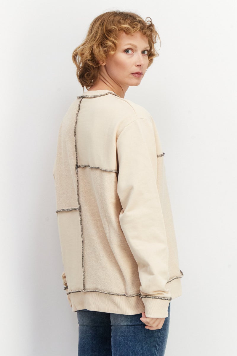 Ellesse Women Crew Neck Brand  Logo Long Sleeves Sweatshirt, Beige - Image 2