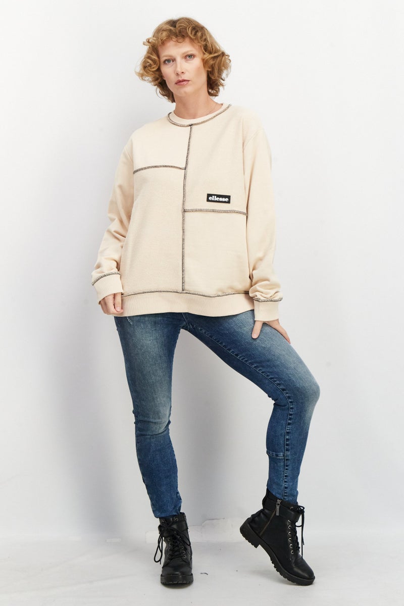 Ellesse Women Crew Neck Brand  Logo Long Sleeves Sweatshirt, Beige - Image 4