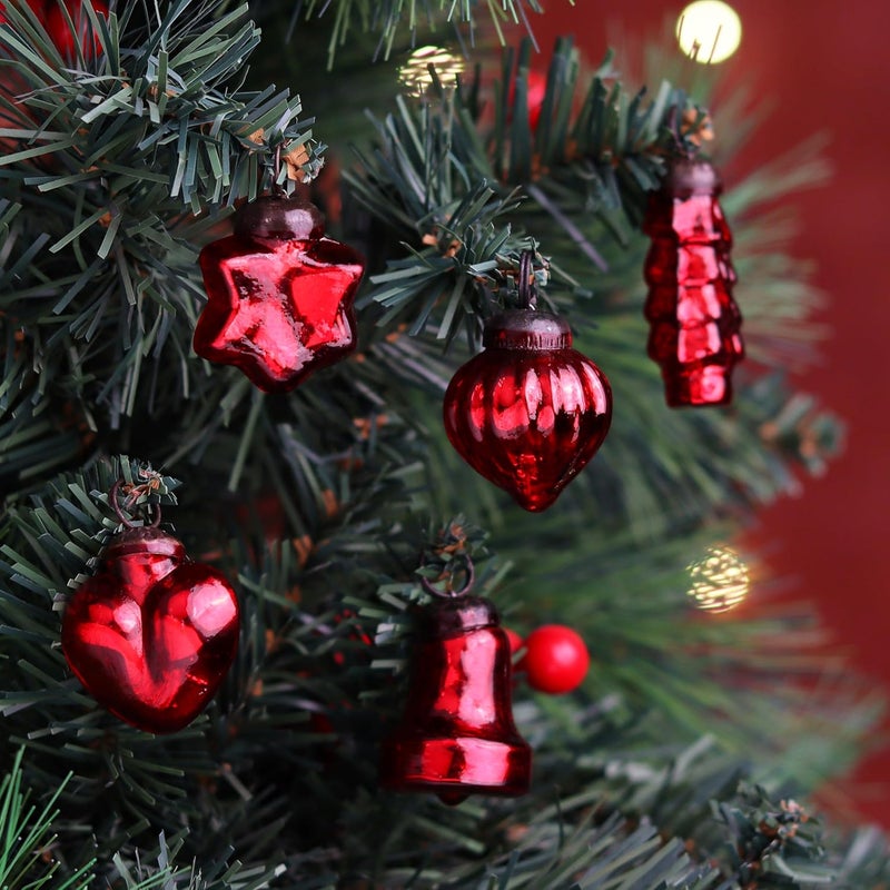 Indian-Shelf 50 Pieces Glass Red Blue Christmas Ornaments Decorative Mercury Mini Vintage Bulk Hanging Ornaments for Halloween Christmas Tree New Year Valentine Day Holidays Event and Wedding Party Decor - Image 5