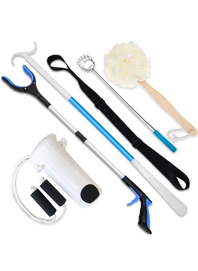 Phantawell - 6PC Hip Kit, Hip Replacement Kit After Surgery,Hip Kit for Seniors Total Hip Replacement Prime-Grabber, Sock Aid,Shoehorn&Dressing Stick,Leg Strip,Back Scratcher,Bath Loofah, Hip Kit with Leg Lifter - Image 1
