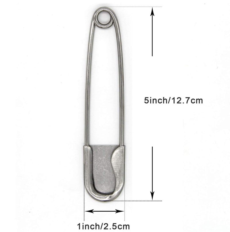 Coitak Large Safety Pins, 5 inch Safety Pins, 10 PCS Stainless Steel Safety Pins Large, Silver Huge Strong XL Safety Pins, Extra Large Laundry Pins for Blankets - Image 2