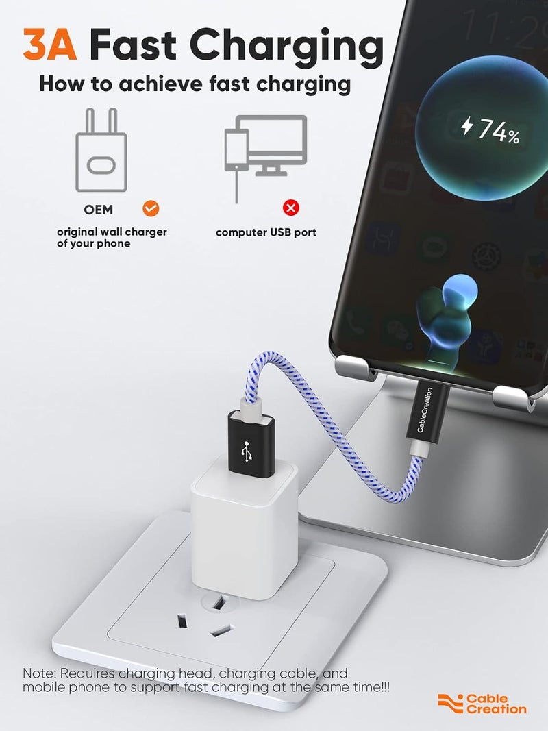 CableCreation كابل USB C إلى A قصير 0.8 قدم/25 سم، شحن سريع من النوع C متين 3A، بيانات 480 ميجابت في الثانية لبنك الطاقة وقلم اللمس وS22 S21 S20 Pixel، أزرق - Image 5