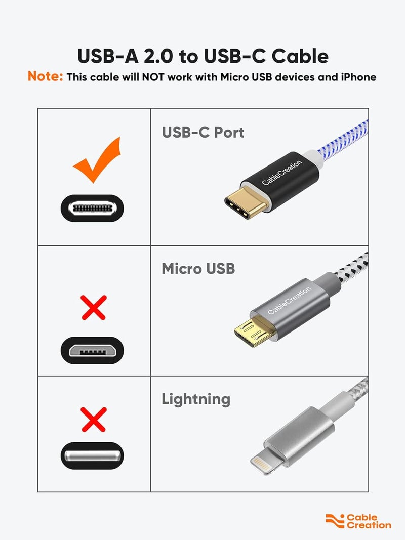 CableCreation كابل USB C إلى A قصير 0.8 قدم/25 سم، شحن سريع من النوع C متين 3A، بيانات 480 ميجابت في الثانية لبنك الطاقة وقلم اللمس وS22 S21 S20 Pixel، أزرق - Image 3