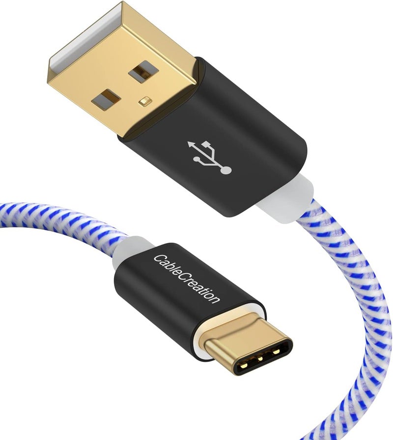 CableCreation كابل USB C إلى A قصير 0.8 قدم/25 سم، شحن سريع من النوع C متين 3A، بيانات 480 ميجابت في الثانية لبنك الطاقة وقلم اللمس وS22 S21 S20 Pixel، أزرق - Image 1