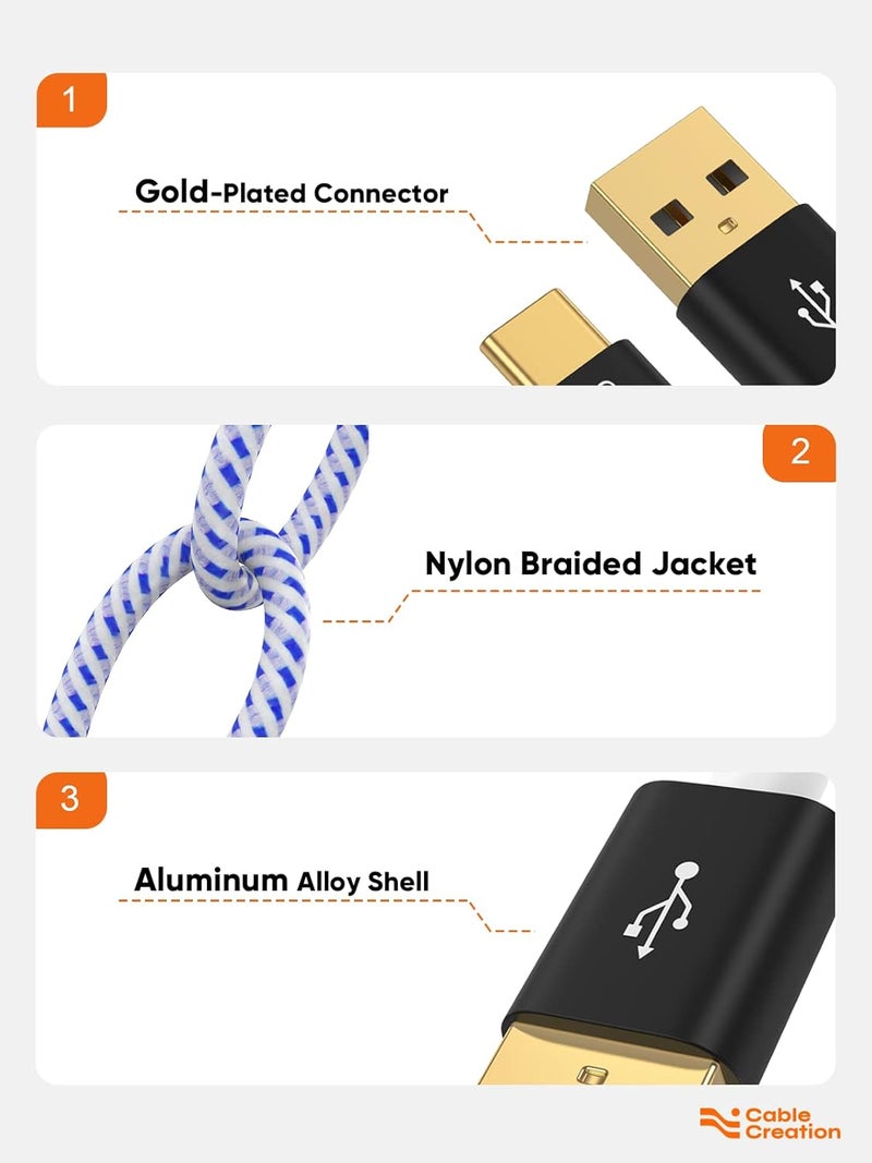 CableCreation كابل USB C إلى A قصير 0.8 قدم/25 سم، شحن سريع من النوع C متين 3A، بيانات 480 ميجابت في الثانية لبنك الطاقة وقلم اللمس وS22 S21 S20 Pixel، أزرق - Image 4
