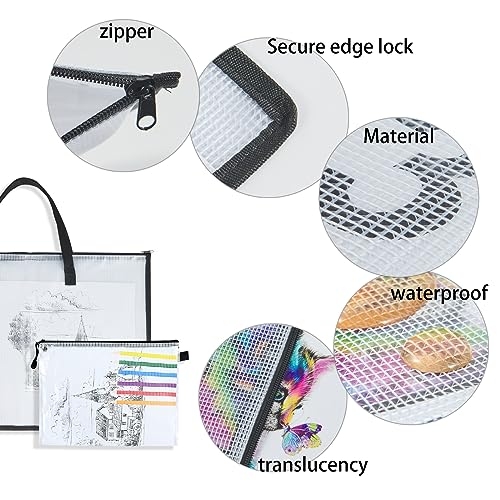 TOTiyea Art Portfolio Bag with Handle and Zipper Set, 15.75 x 21.65 Inches 3 Pcs & 9.25 x 12.6 Inches 4 Pcs, Large Clear Waterproof Poster Storage Bag for Artworks, Drawing Pads Supplies, Multipurpose - Image 3