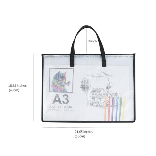 TOTiyea Art Portfolio Bag with Handle and Zipper Set, 15.75 x 21.65 Inches 3 Pcs & 9.25 x 12.6 Inches 4 Pcs, Large Clear Waterproof Poster Storage Bag for Artworks, Drawing Pads Supplies, Multipurpose - Image 2
