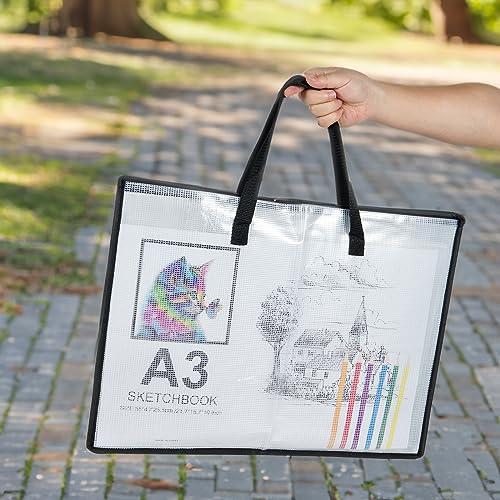 TOTiyea Art Portfolio Bag with Handle and Zipper Set, 15.75 x 21.65 Inches 3 Pcs & 9.25 x 12.6 Inches 4 Pcs, Large Clear Waterproof Poster Storage Bag for Artworks, Drawing Pads Supplies, Multipurpose - Image 4