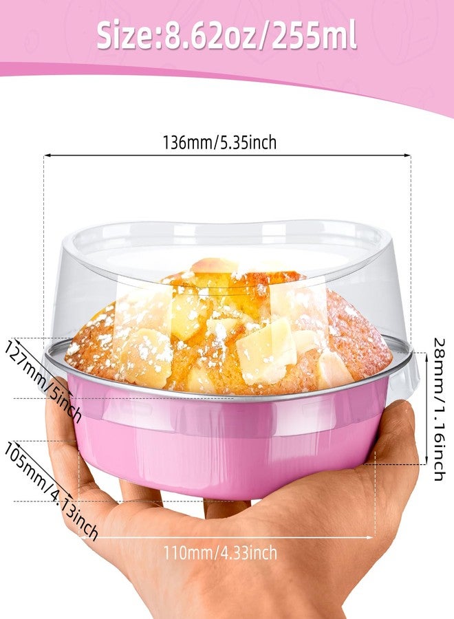 اس تي ان قوالب كيك صغيرة على شكل قلب من STN، 9 أونصة، مصنوعة من رقائق الألومنيوم، قوالب كب كيك للاستخدام مرة واحدة على شكل قلب مع أغطية وملعقة، مناسبة لعيد الحب، عيد الأم، أعياد الميلاد، وحفلات الزفاف، 25 قطعة (لون وردي) - Image 2