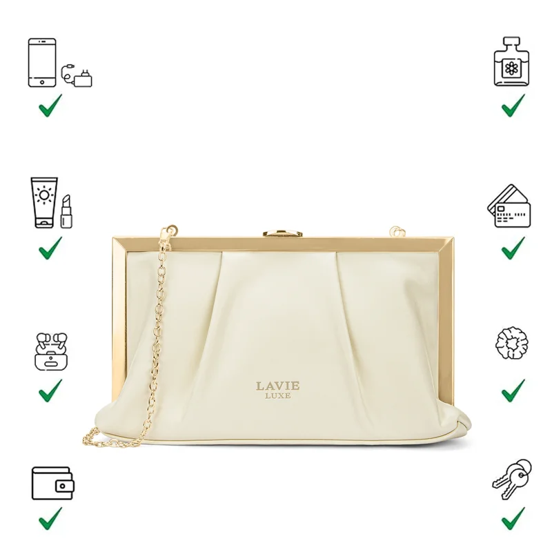 Lavie  Luxe Women's Pleatz25 frame clutch (Off White) for Women | Best Price UAE