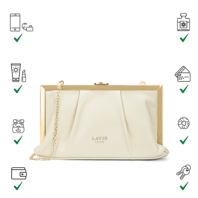 Lavie Luxe Women's Pleatz25 frame clutch (Off White) - Image 3