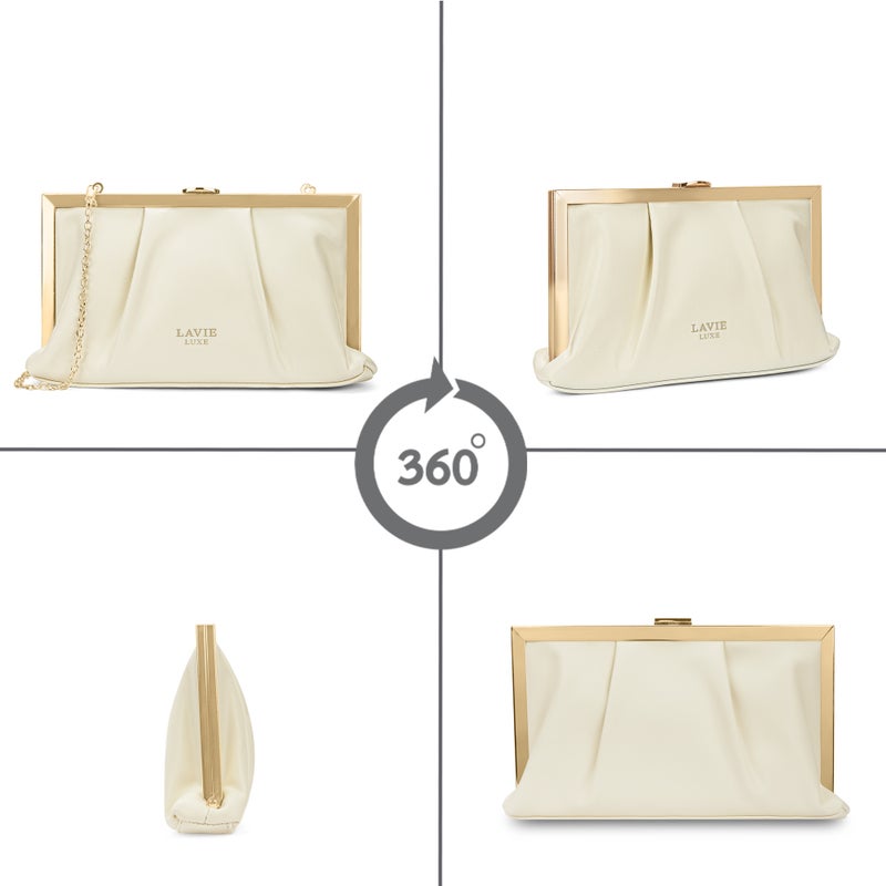 Lavie Luxe Women's Pleatz25 frame clutch (Off White) - Image 5