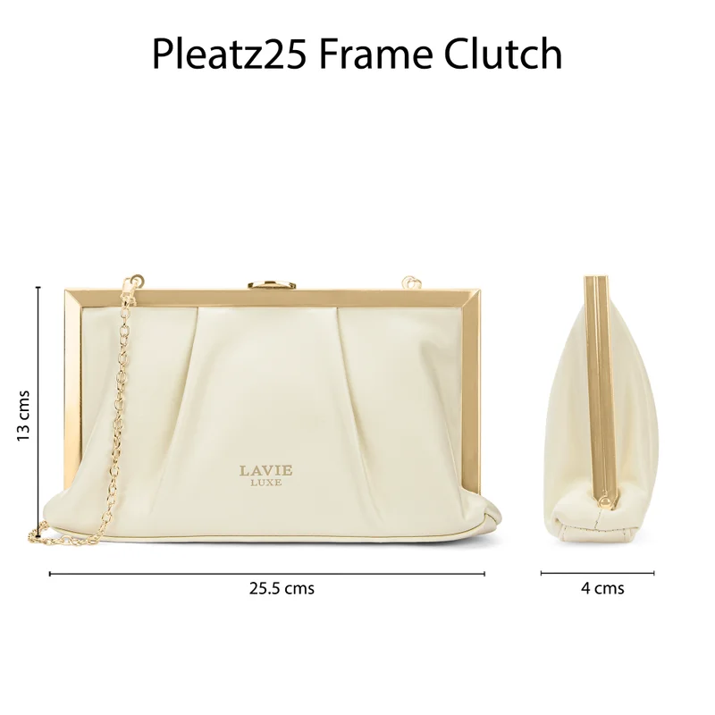 Lavie  Luxe Women's Pleatz25 frame clutch (Off White) for Women | Best Price UAE