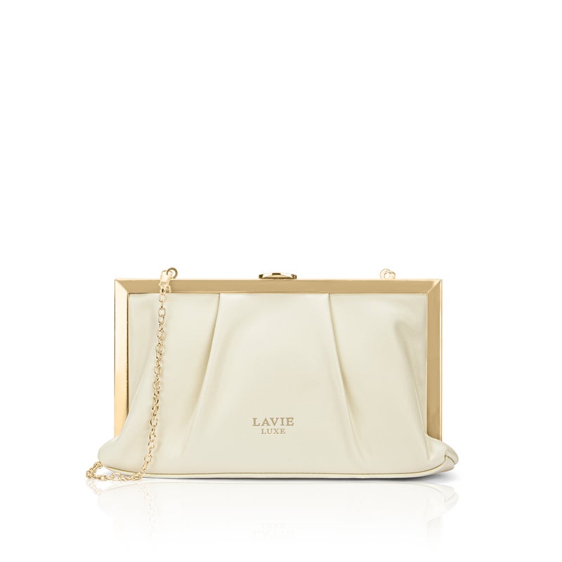 Lavie Luxe Women's Pleatz25 frame clutch (Off White) - Image 1