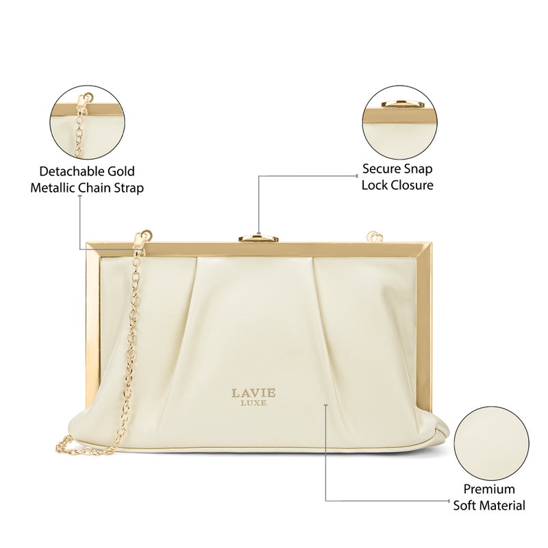 Lavie Luxe Women's Pleatz25 frame clutch (Off White) - Image 2