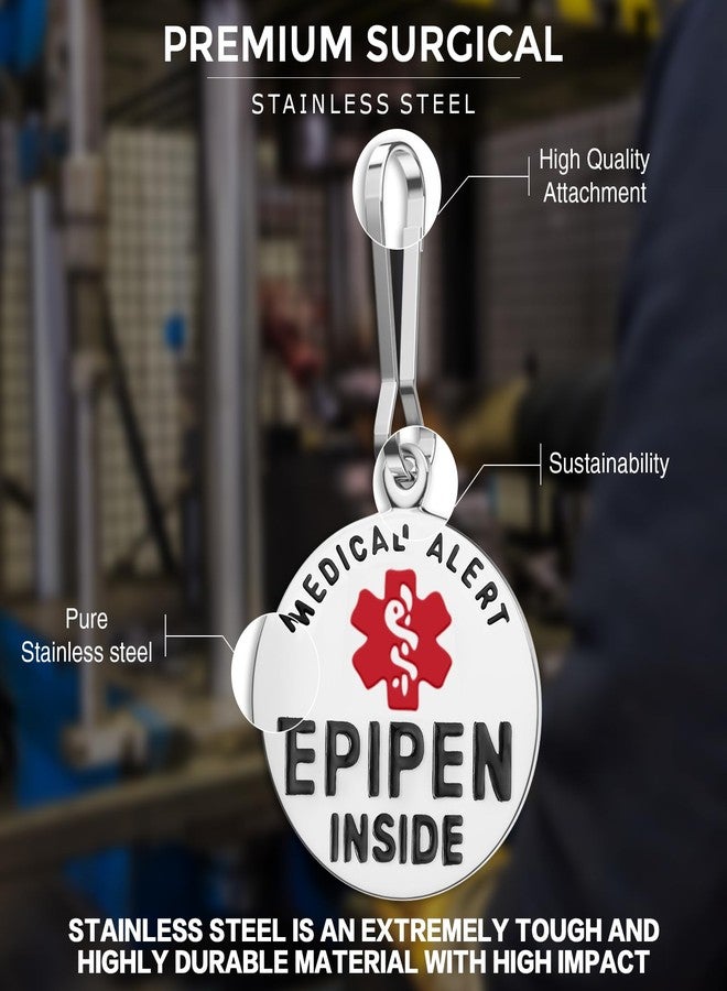 Divoti EpiPen Inside Bag Tag 1.25" with Quick Clip | Pre-Engraved, Dual-Sided & Bold Lettering - Stainless Steel & Heavy-Duty Construction - Medical Alert ID Tag for Emergency - Image 5