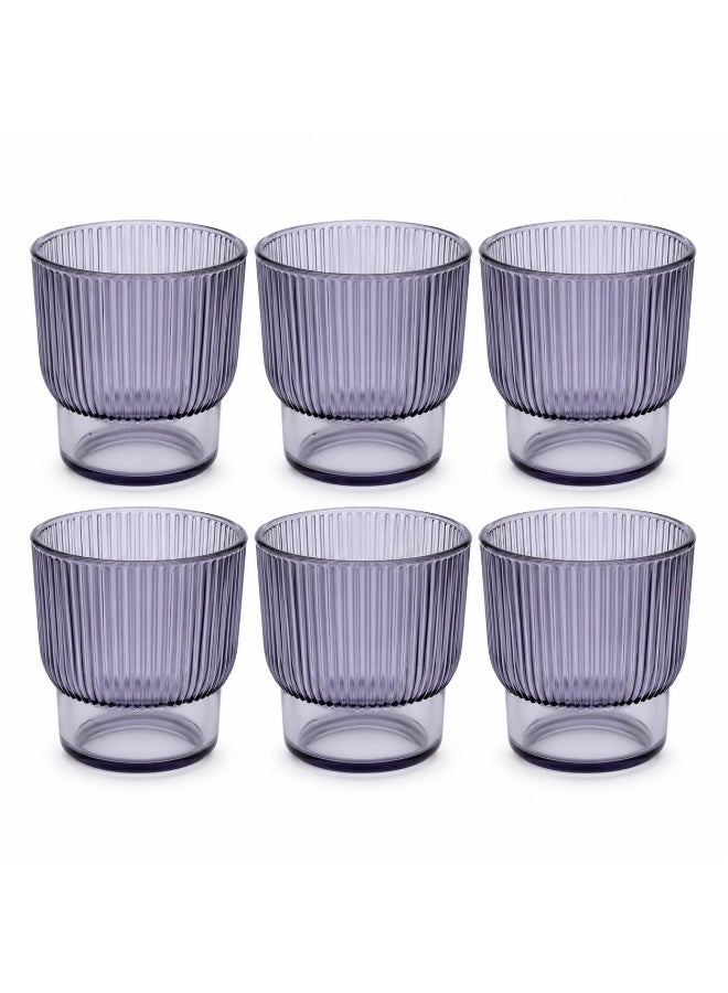 Acrylic Drinking Tumbler Set 6 Pieces BPA-Free Food-Grade Ribbed Reusable Cups for Dining Table Kitchen Parties & Home Décor (Smoky Grey) - Image 1