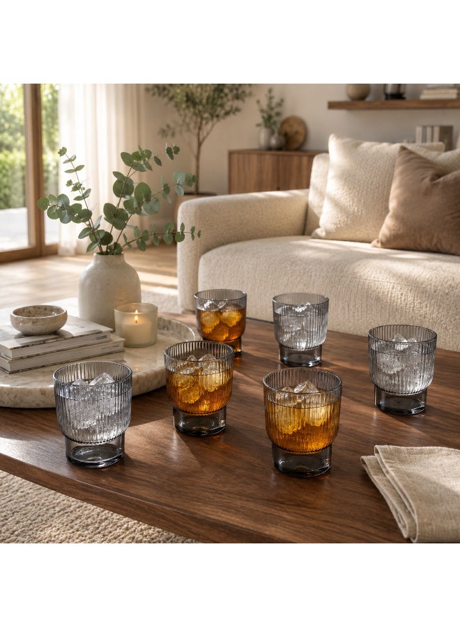 Acrylic Drinking Tumbler Set 6 Pieces BPA-Free Food-Grade Ribbed Reusable Cups for Dining Table Kitchen Parties & Home Décor (Smoky Grey) - Image 2