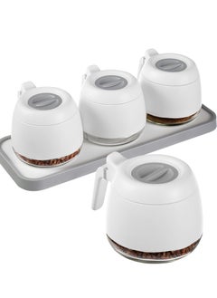 Condiment Jars Set Portable Round Spice Jars With Lid And Spoon280Ml(9.9Oz) Reusable Kitchen Glass Salt Dispenser For Salt And Sugar Container Airtight Glass Jars Set Of 3