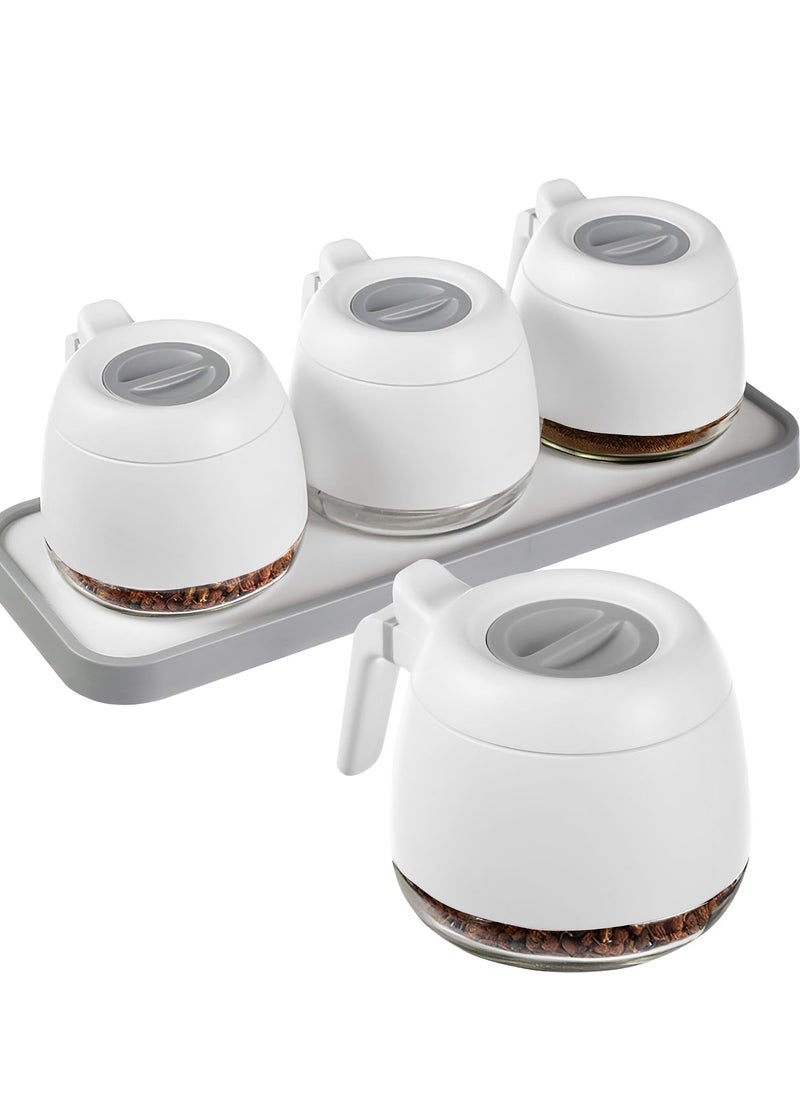 SYOSI - Condiment Jars Set Portable Round Spice Jars With Lid And Spoon280Ml(9.9Oz) Reusable Kitchen Glass Salt Dispenser For Salt And Sugar Container Airtight Glass Jars Set Of 3 - Image 1