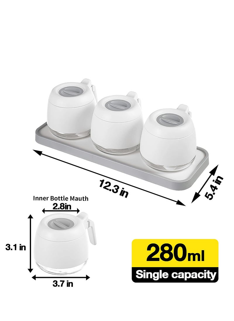 SYOSI - Condiment Jars Set Portable Round Spice Jars With Lid And Spoon280Ml(9.9Oz) Reusable Kitchen Glass Salt Dispenser For Salt And Sugar Container Airtight Glass Jars Set Of 3 - Image 1