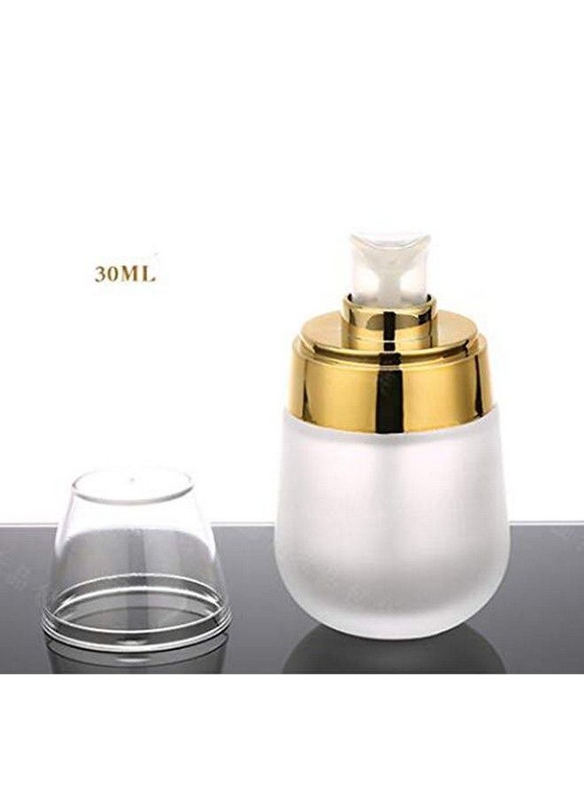 ericotry 30Ml 1Oz Empty Refillable Frosted Glass Bottles Container Makeup Cosmetic Face Cream Lotion Ointments Pump Travel Botlle Jar Pot With Cap  - Image 4