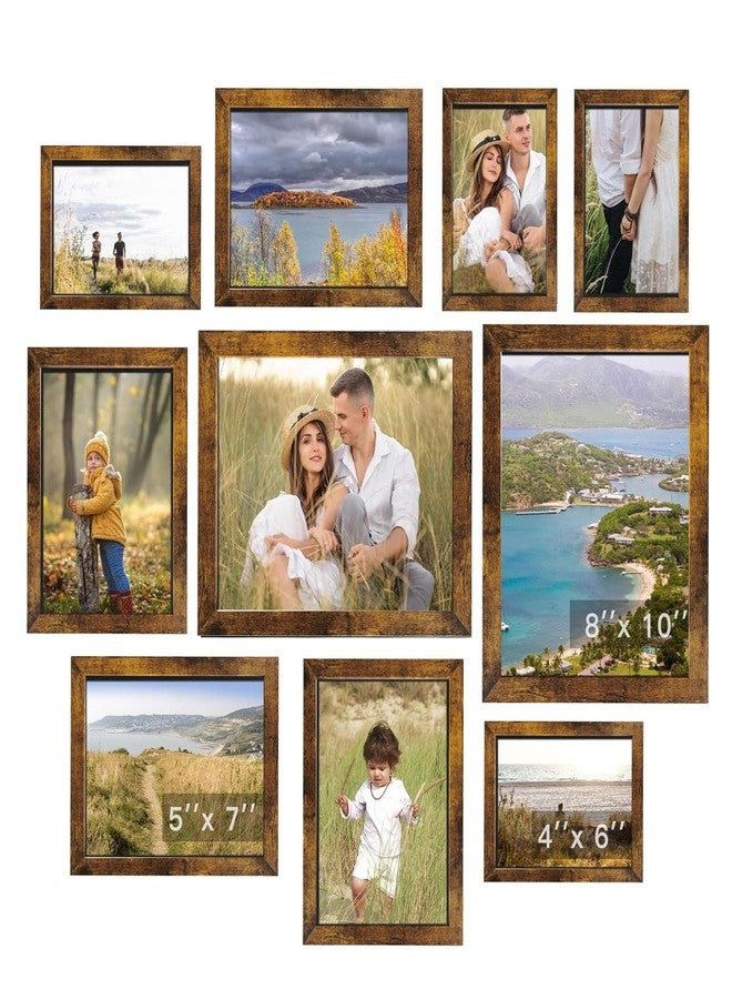 Rexllon Picture Frames Collage Wall Decor 10 Pack, Gallery Wall Frame Set for Wall Mounting or Tabletop Display, Multi Sizes Including 8x10, 5x7, 4x6 Family Photo Frames,Rustic Brown - Image 1