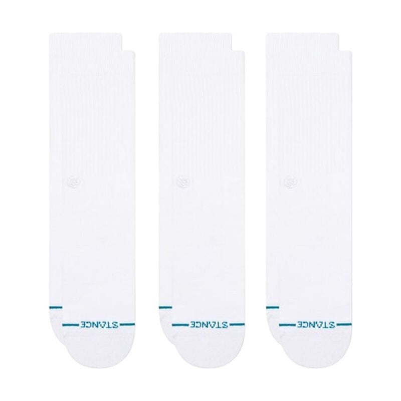 Stance Icon Crew Socks 3-Pack for Men and Women, Cotton Blend Medium Cushioning Arch Support, White/White, Large