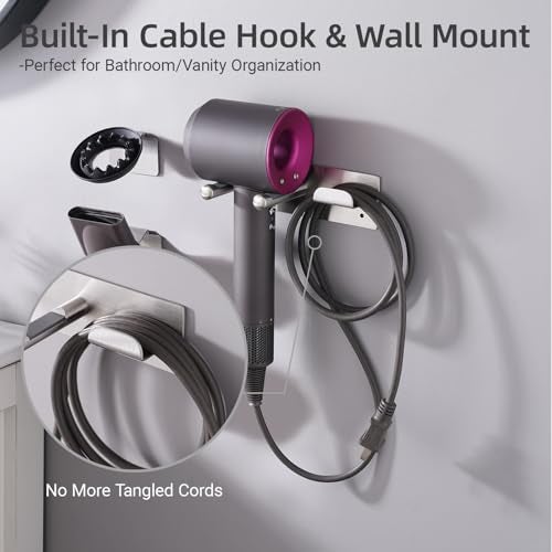 BANJEKT Hair Dryer Holder, Hair Dryer Holder Wall Mount for Supersonic/Nural & Attachments. Stainless Steel Hair Dryer Stand with Magnetic Rings. Hair Tool Organizer for Bathrooms Silver BANJEKT - Image 4