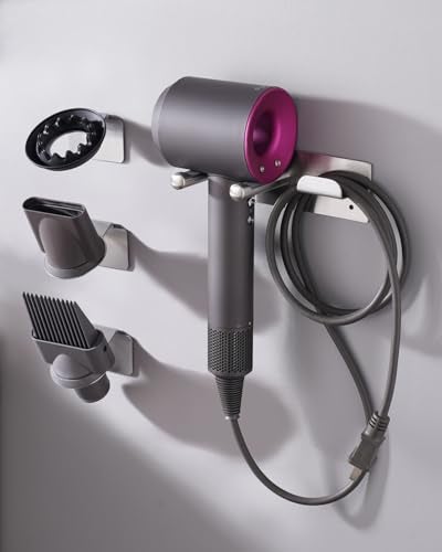 BANJEKT Hair Dryer Holder, Hair Dryer Holder Wall Mount for Supersonic/Nural & Attachments. Stainless Steel Hair Dryer Stand with Magnetic Rings. Hair Tool Organizer for Bathrooms Silver BANJEKT - Image 1